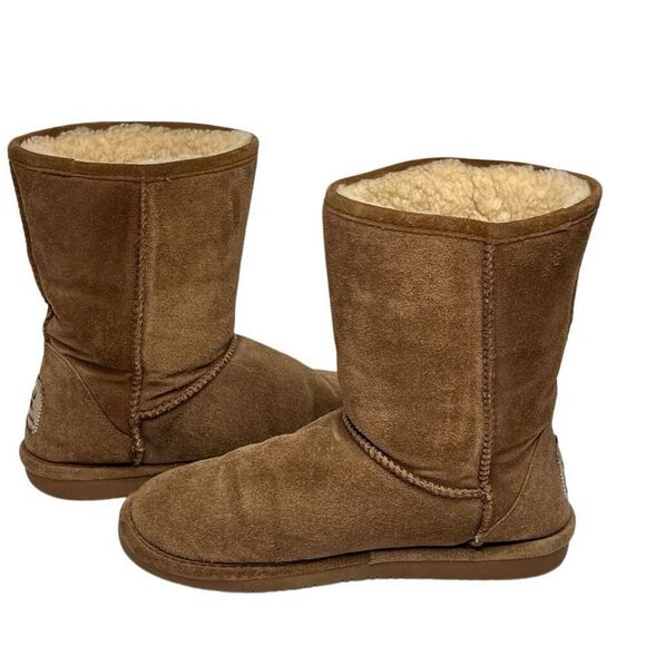 BearPaw Brown Suede Emma Short Shearling Lined Wool Insulated Boots sz 9 - Picture 3 of 12
